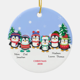 Personalised Cute  Six Penguin  Snow Scene     Ceramic Tree Decoration