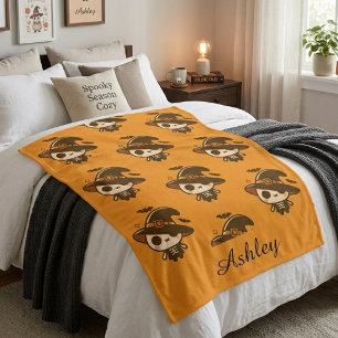 Personalised Cute Skeleton Witch Halloween  Sherpa Blanket