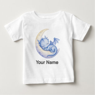 Personalised Cute Sleeping Dragon Crescent Moon Baby T-Shirt