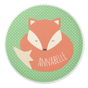 Personalised Cute Sleeping Fox Ceramic Knob