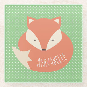 Personalised Cute Sleeping Fox Glass Coaster