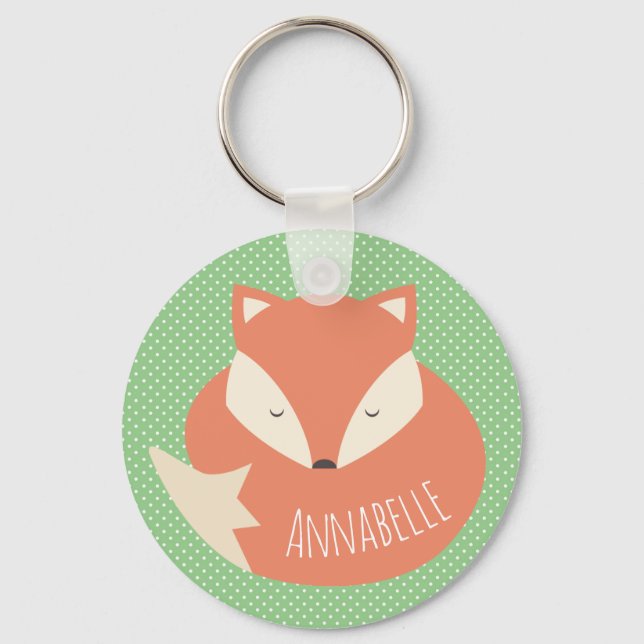 Personalised Cute Sleeping Fox Key Ring (Front)
