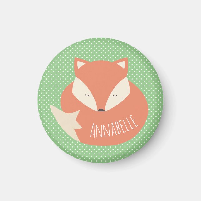 Personalised Cute Sleeping Fox Magnet (Front)