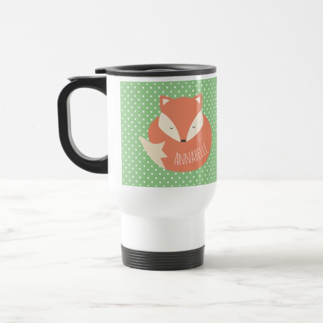 Personalised Cute Sleeping Fox Travel Mug (Left)