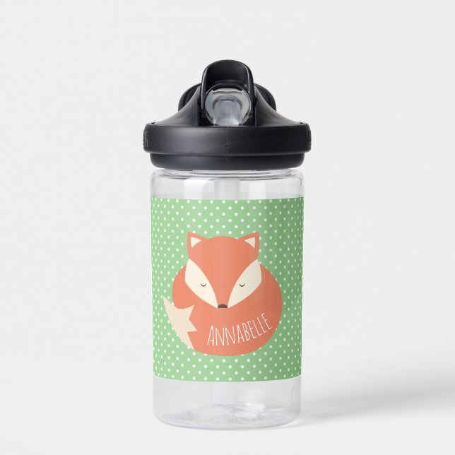 Personalised Cute Sleeping Fox Water Bottle (Front)