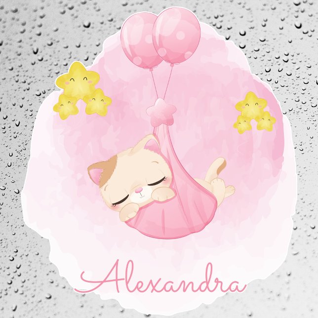 Personalised Cute Sleeping Pink Kitty Cat Window Cling (Personalized Cute Sleeping Pink Kitty Cat Window Cling )