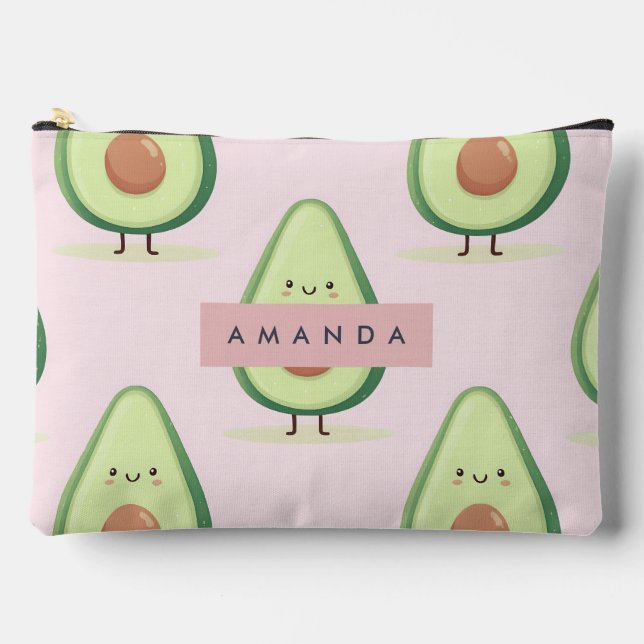 Personalised Cute Smiling Avocado Pattern Accessory Pouch (Front)