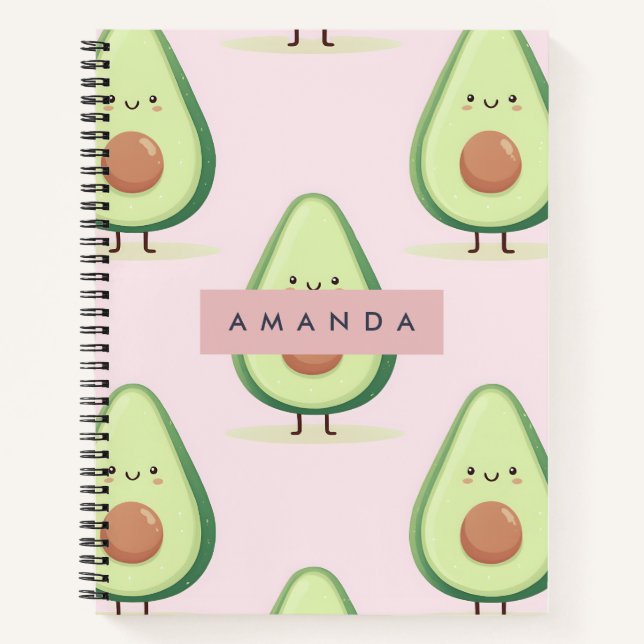 Personalised Cute Smiling Avocado Pattern Notebook (Front)