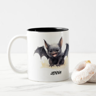 Personalised Cute Smiling Bat Two-Tone Coffee Mug
