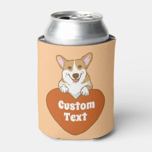 Personalised Cute Smiling Corgi With Heart  Can Cooler