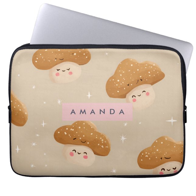 Personalised Cute Smiling Mushroom Pattern Laptop Sleeve (Front)