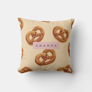 Personalised Cute Smiling Pretzel Pattern Cushion