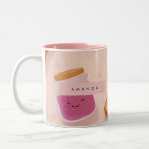 Personalised Cute Smiling Toast and Jam Pattern Two-Tone Coffee Mug