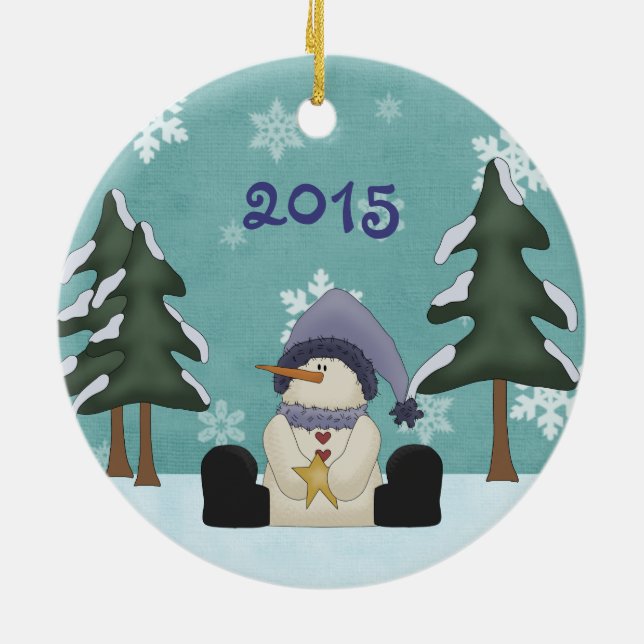 Personalised Cute Snowman Baby's First Christmas Ceramic Tree Decoration (Back)