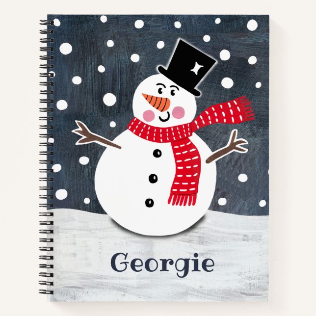 Personalised Cute Snowman Christmas Notebook (Front)