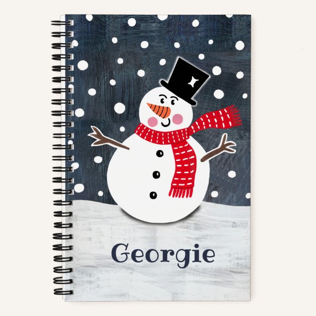 Personalised Cute Snowman Christmas Notebook (Front)
