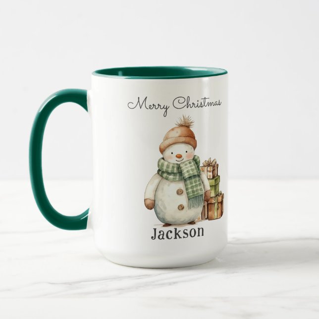 Personalised Cute Snowman & Christmas Presents  Mug (Left)