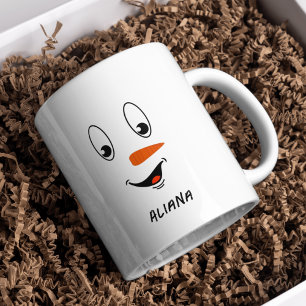 Personalised Cute Snowman Face Christmas Coffee Mug