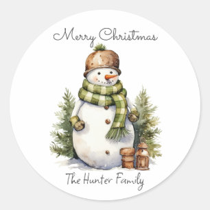 Personalised Cute Snowman Watercolor Christmas  Classic Round Sticker