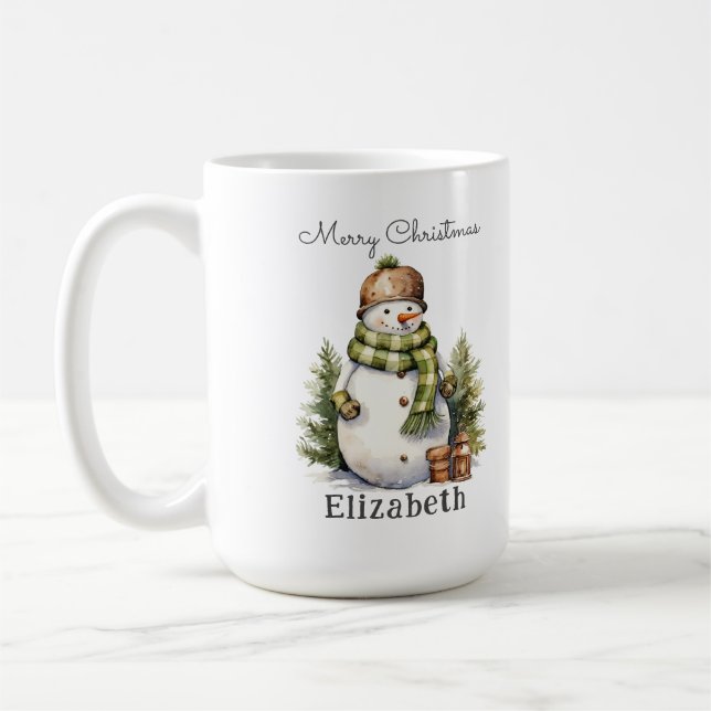 Personalised Cute Snowman Watercolor Christmas  Coffee Mug (Left)
