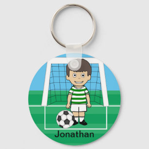 Personalised Cute Soccer Player Green White hoops Key Ring