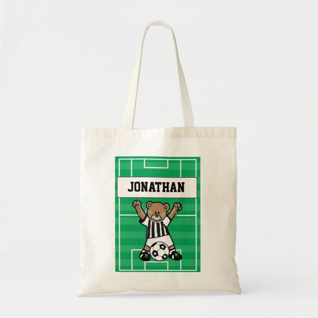 Personalised Cute Soccer Teddy Bear Birthday treat Tote Bag (Front)