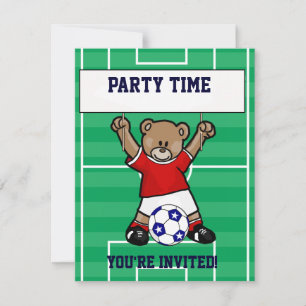 Personalised Cute Soccer Teddy Bear (red) Invitation