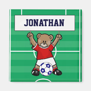 Personalised Cute Soccer Teddy Bear (red) Magnet