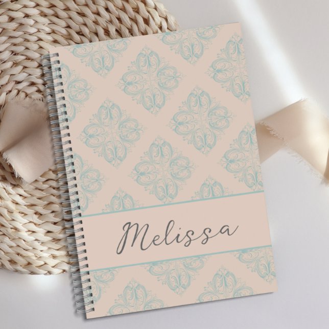Personalised Cute Soft Blue Cream Damask Journal  (Creator Uploaded)