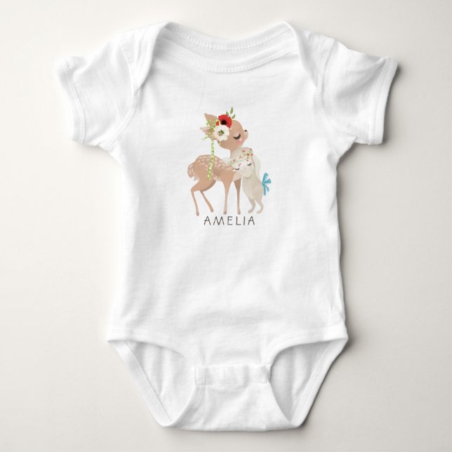 Personalised Cute Spring Bunny Deer Easter Baby Bodysuit (Front)