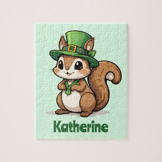 Personalised Cute St. Patrick's Day Squirrel Jigsaw Puzzle (Vertical)