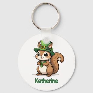 Personalised Cute St. Patrick's Day Squirrel Key Ring