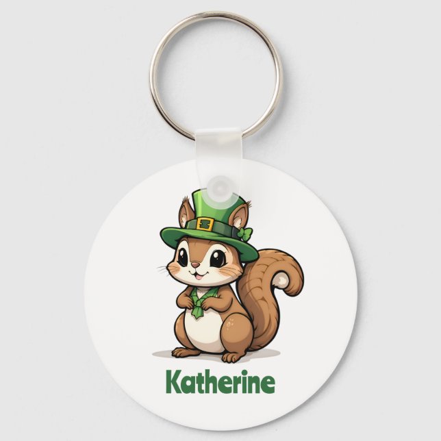 Personalised Cute St. Patrick's Day Squirrel Key Ring (Front)