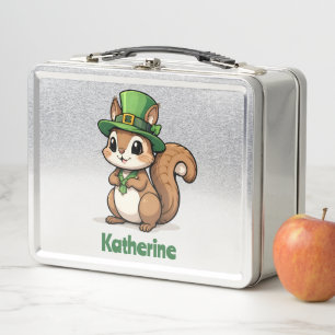 Personalised Cute St. Patrick's Day Squirrel Metal Lunch Box