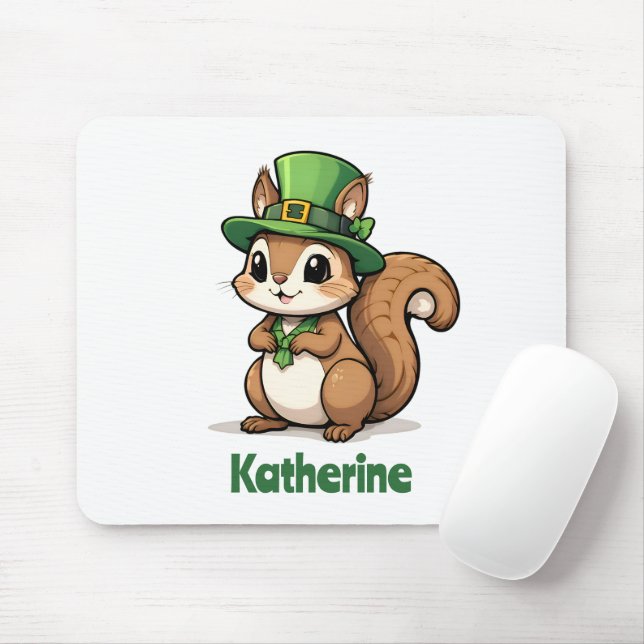 Personalised Cute St. Patrick's Day Squirrel Mouse Mat (With Mouse)