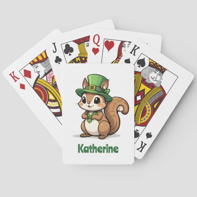 Personalised Cute St. Patrick's Day Squirrel Playing Cards (Back)