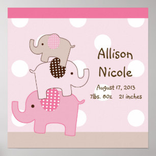 Personalised Cute Stacked Elephants Wall Art