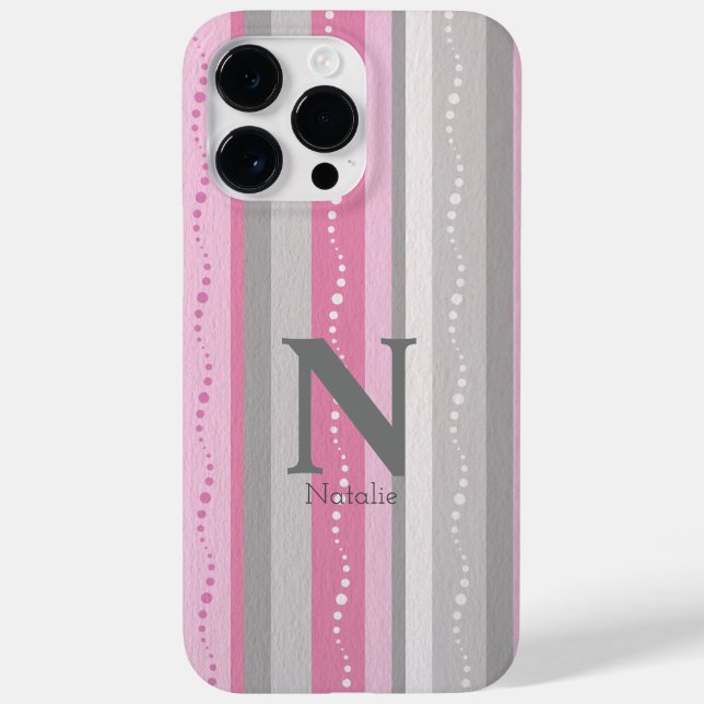 Personalised cute stripe pattern pink and grey Case-Mate iPhone case (Back)