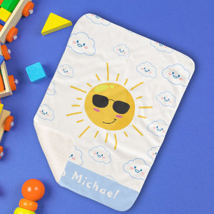 Personalised Cute Sun and Cloud Baby Sherpa Blanket