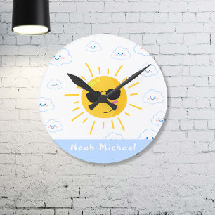 Personalised Cute Sun and Cloud Round Clock