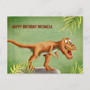 Personalised Cute T-Rex Dinosaur Happy Birthday Postcard