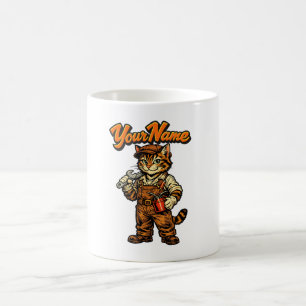 Personalised Cute Tabby Cat Mechanic Coffee Mug