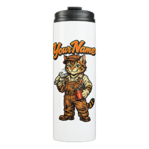 Personalised Cute Tabby Cat Mechanic Thermal Tumbler