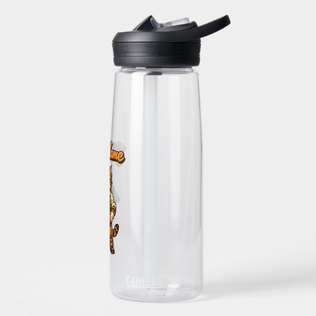 Personalised Cute Tabby Cat Mechanic Water Bottle (Left)