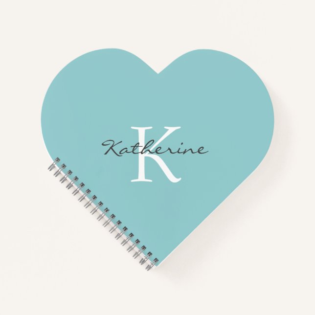 Personalised Cute Teal Love Heart Shaped Notebook (Front)