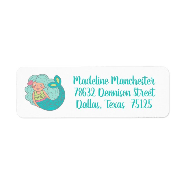 Personalised Cute Teal Mermaid Return Address (Front)