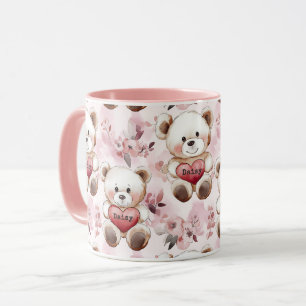 Personalised Cute Teddy Bear Valentine’s Day Heart Mug