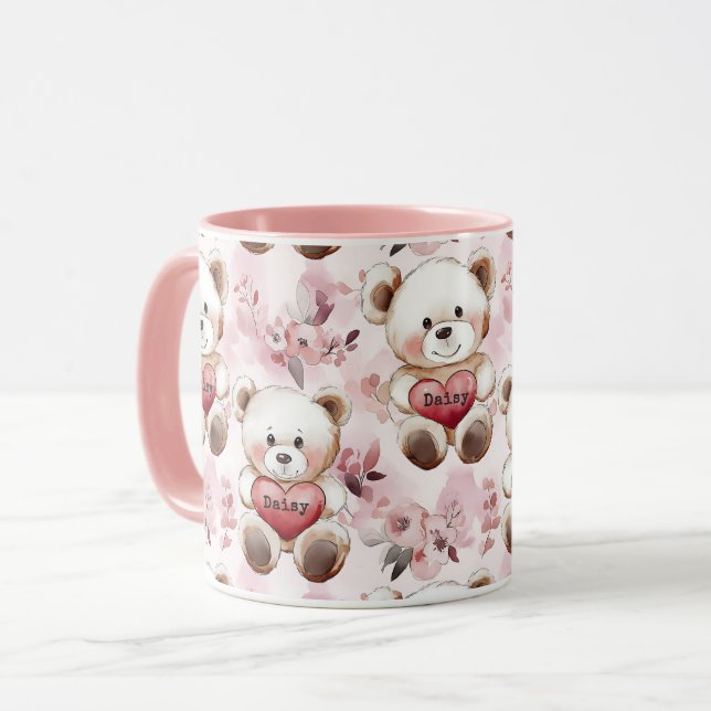 Personalised Cute Teddy Bear Valentine’s Day Heart Mug (Front Left)