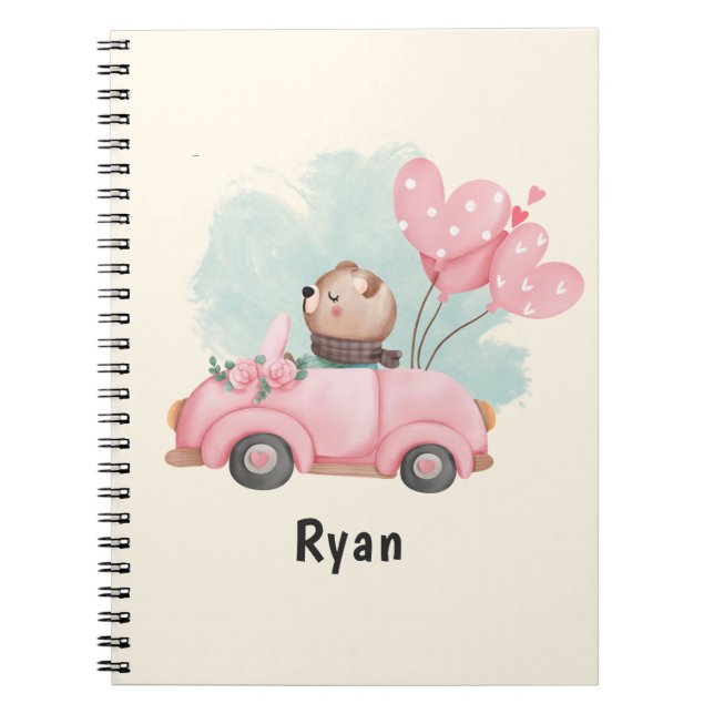 Personalised Cute Teddy Hearts Kids Valentines Day Notebook (Front)
