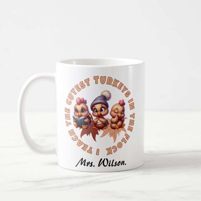 Personalised Cute Thanksgiving Teacher Gift Funny Coffee Mug (Left)